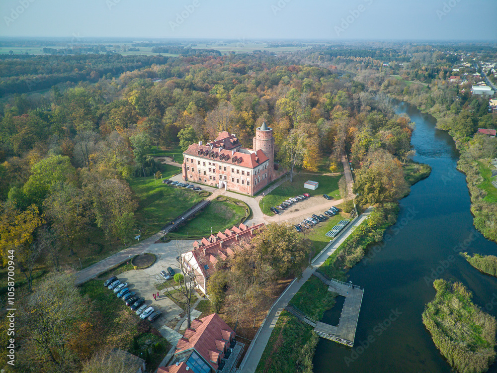The city of Uniejow seen from above, Poland.