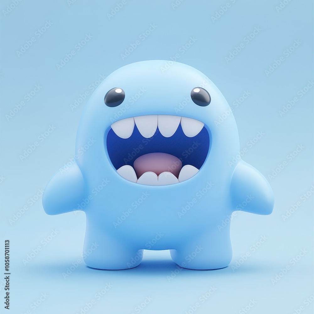 Adorable Cartoon Monster with Toothy Grin