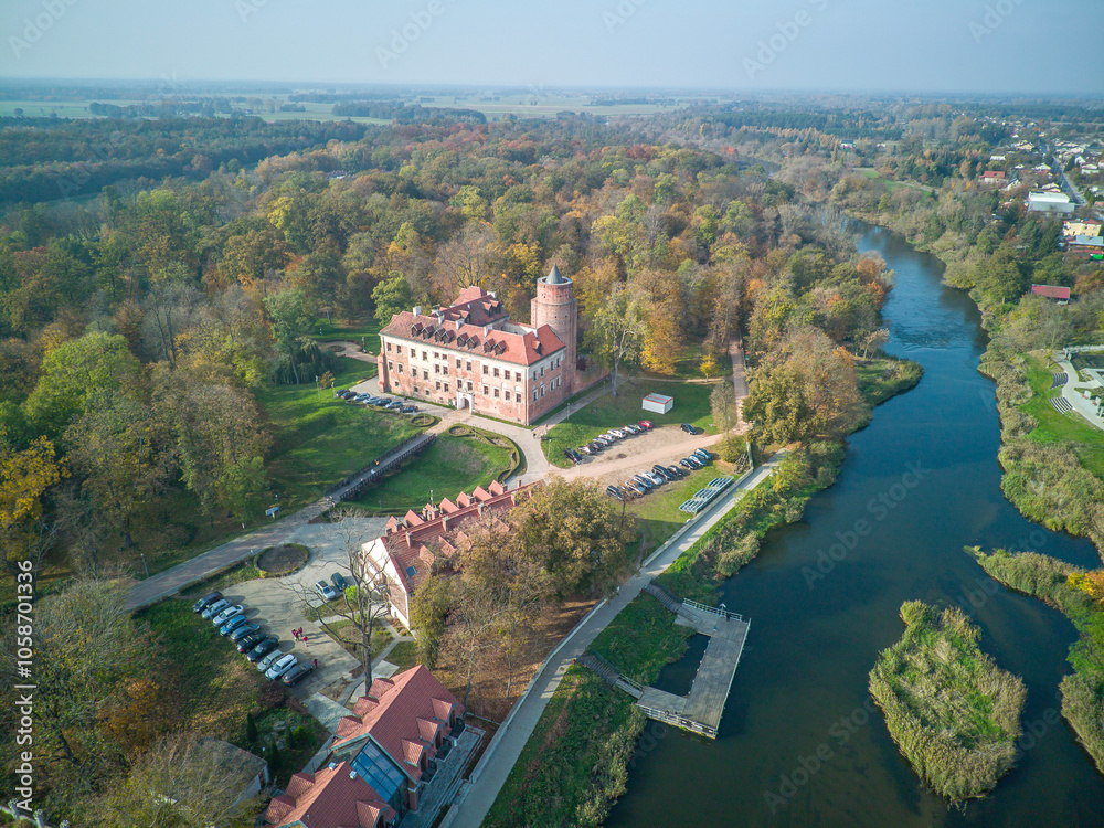 The city of Uniejow seen from above, Poland.