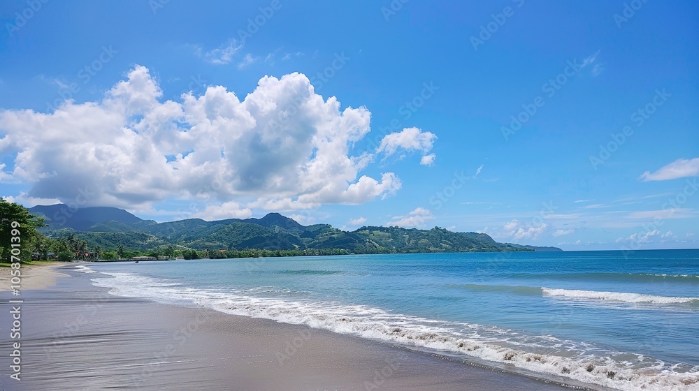 The captivating combination of a blue sky with fluffy white clouds, the vast expanse of the sea, and the vibrant green plants, enjoy the tranquility of nature.Generative AI The captivating combination of a blue sky with fluffy white clouds, the vast expanse of the sea, and the vibrant green plants, enjoy the tranquility of nature.Generative AI