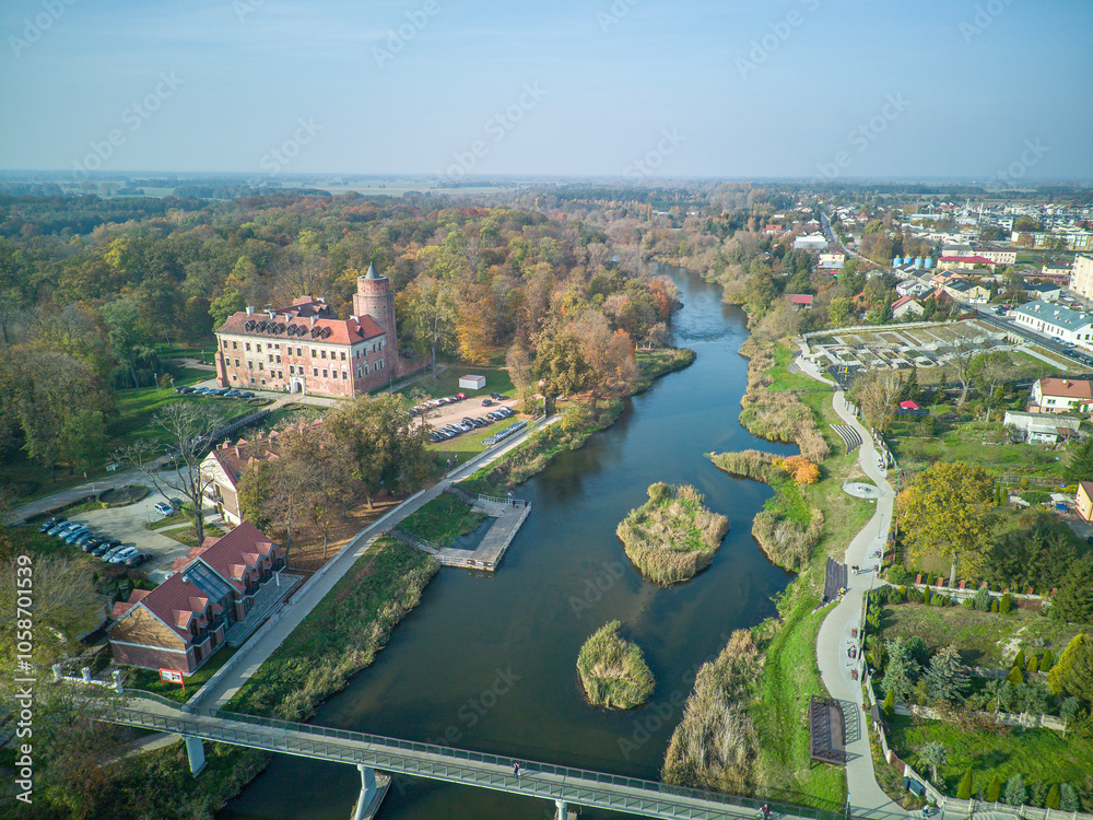 The city of Uniejow seen from above, Poland.