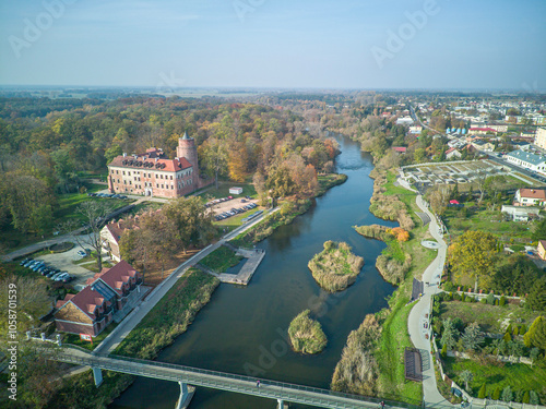 Obraz na płótnie The city of Uniejow seen from above, Poland. w salonie
