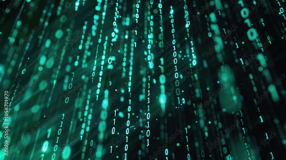 Abstract Representation of Binary Code with Green Glowing Digits Abstract Representation of Binary Code with Green Glowing Digits