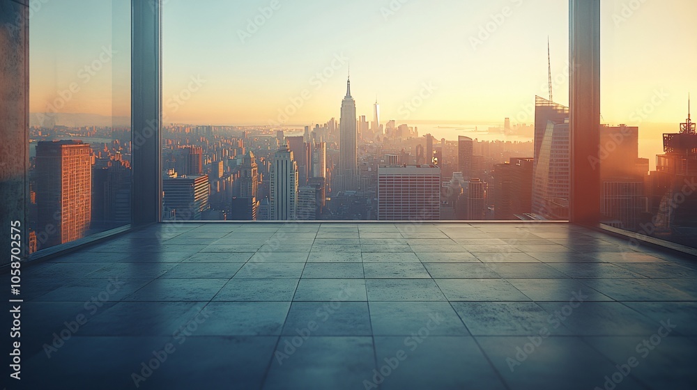 Obraz premium Manhattan, Dubai, Shanghai, and Hong Kong City Centers with Platforms, Roads, Parking Lots, and Brick Pavements for Car Advertisement Background