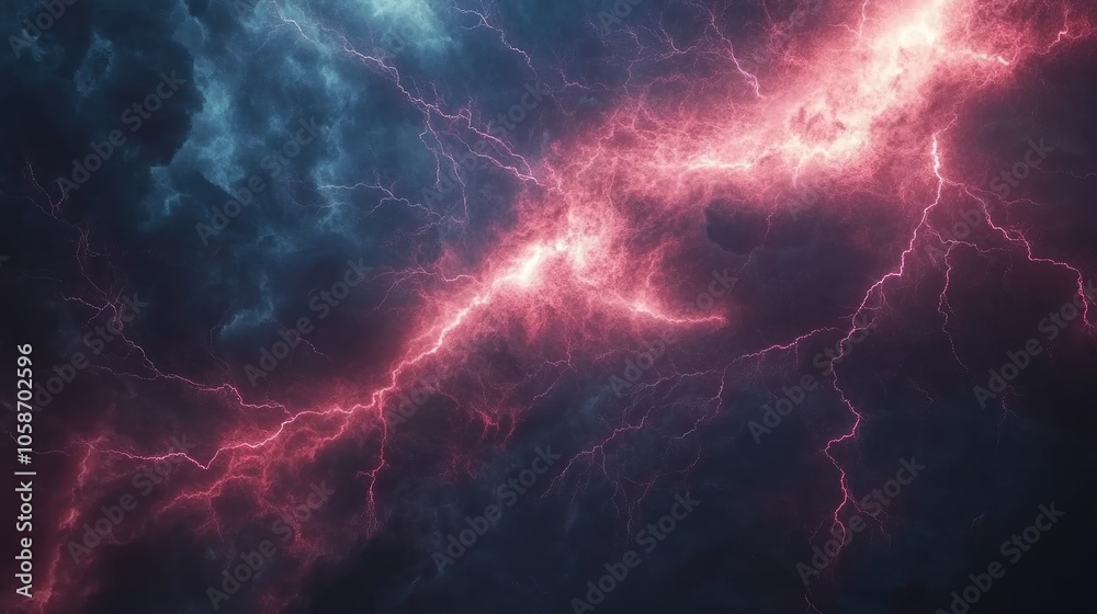 Abstract digital illustration of red and blue lightning bolts against a dark background. Abstract digital illustration of red and blue lightning bolts against a dark background.