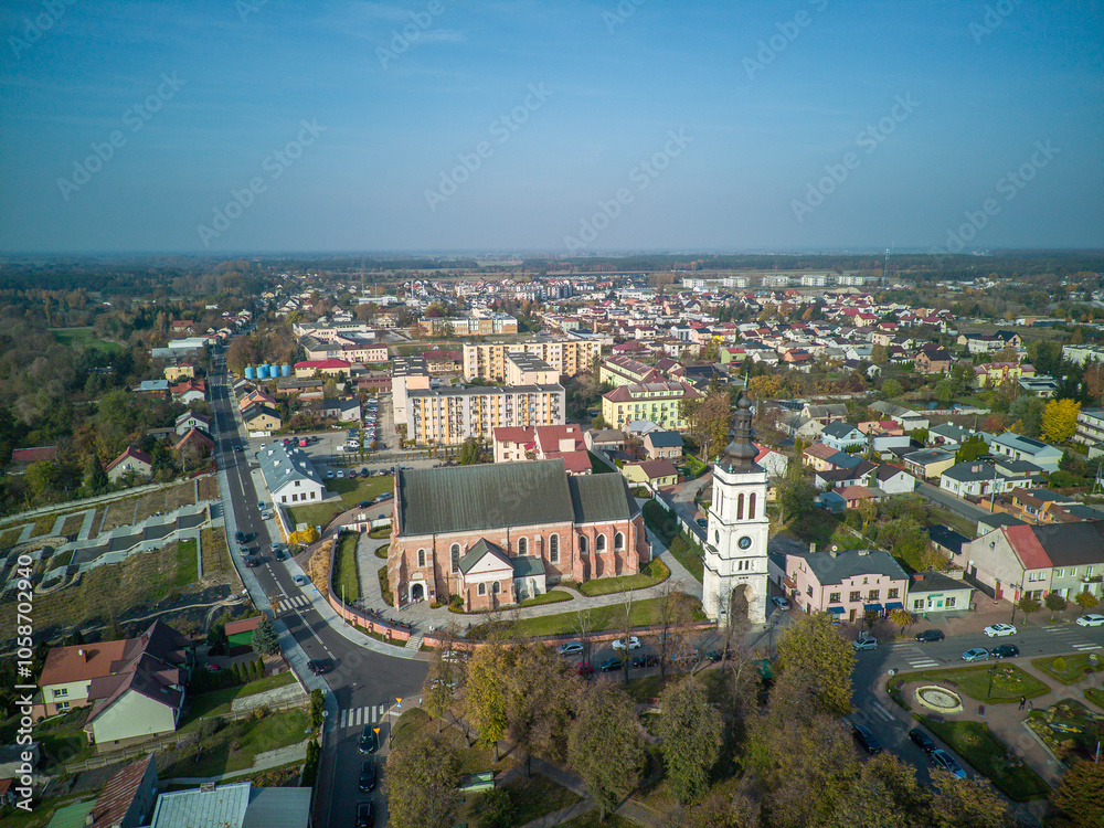 The city of Uniejow seen from above, Poland.