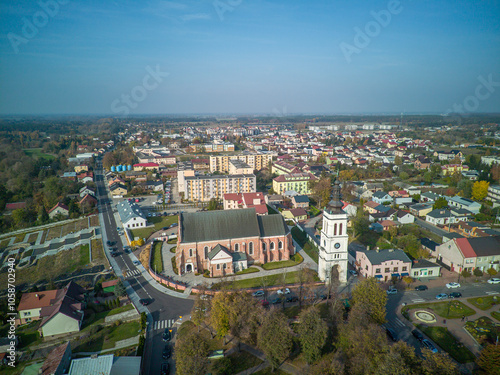 Obraz na płótnie The city of Uniejow seen from above, Poland. w salonie