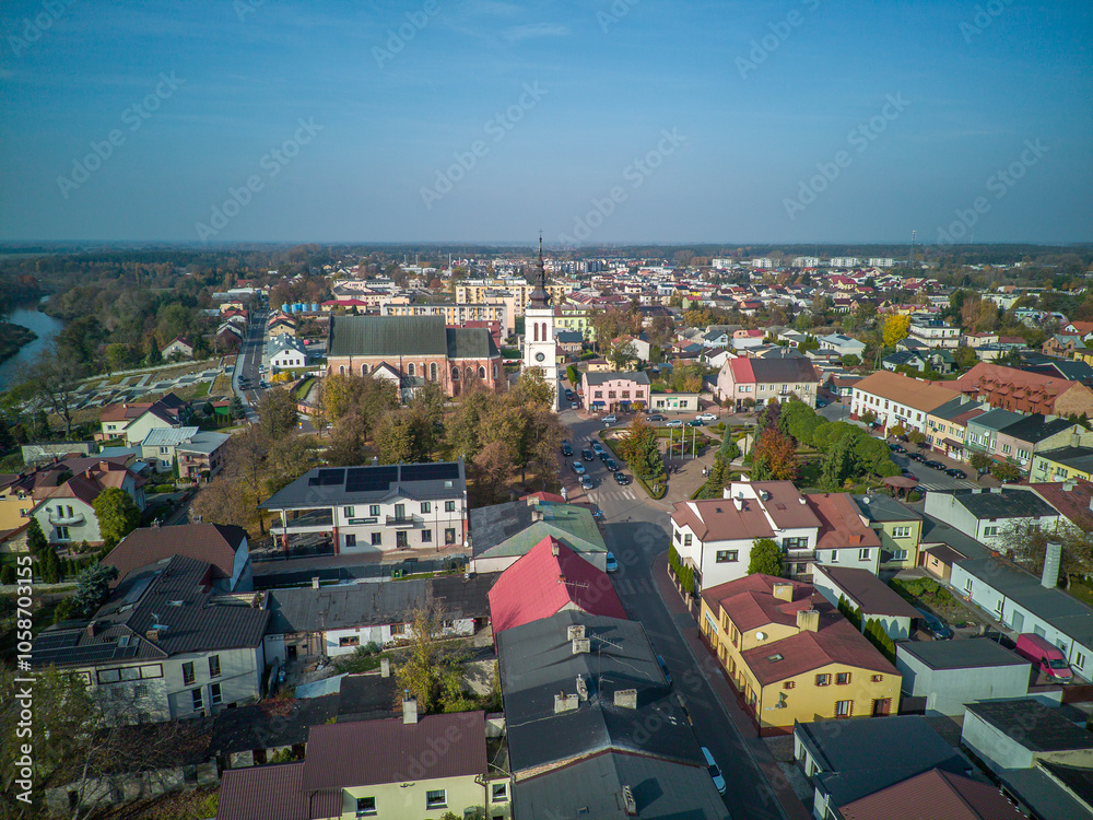 The city of Uniejow seen from above, Poland.