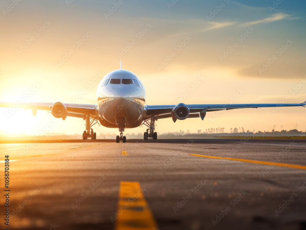 plane on the runway in the sun plane on the runway in the sun