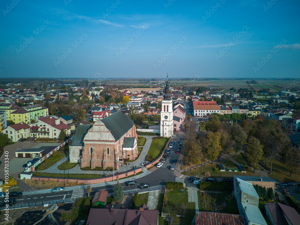The city of Uniejow seen from above, Poland.