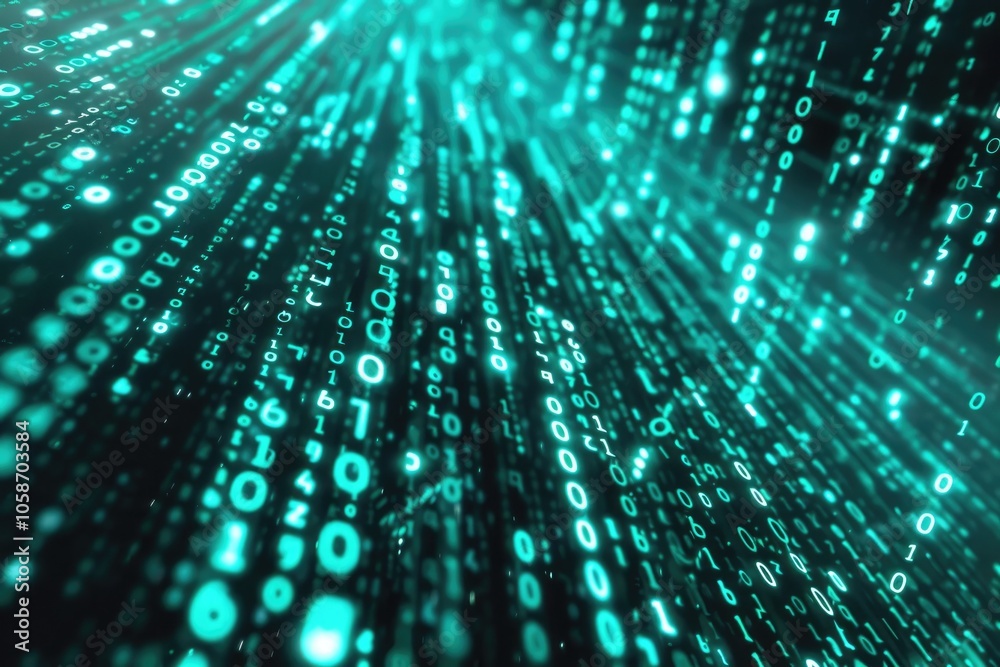 Abstract Background of Binary Code with Glowing Cyan Digits Abstract Background of Binary Code with Glowing Cyan Digits