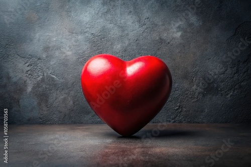 Red Heart on Dark Textured Background, Subtle Gradient Design, Smooth and Simple Aesthetic for Romantic and Artistic Themes