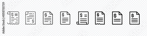 Invoice and billing icon, Invoice Icon set. Receipt icon vector. Shopping receipt icon, Invoice icon, Receipt cashback isolated icon, paid invoice icon set