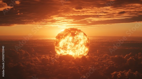 Fire and Fury:atomic bomb mshroom cloud apocalypse,destructive power of nuclear weapons.Concepts of Nuclear war, destruction, power, danger, apocalypse, Military defense, nuclear energy photo