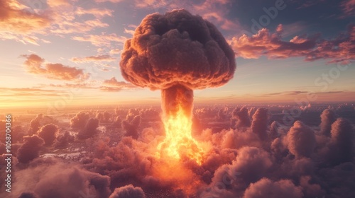 Fire and Fury:atomic bomb mshroom cloud apocalypse,destructive power of nuclear weapons.Concepts of Nuclear war, destruction, power, danger, apocalypse, Military defense, nuclear energy photo