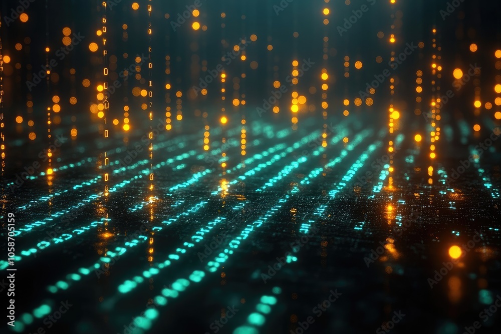 Abstract Digital Background with Teal and Orange Bokeh Lights