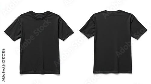 Black t-shirt mockup isolated on white background. Front and back view.