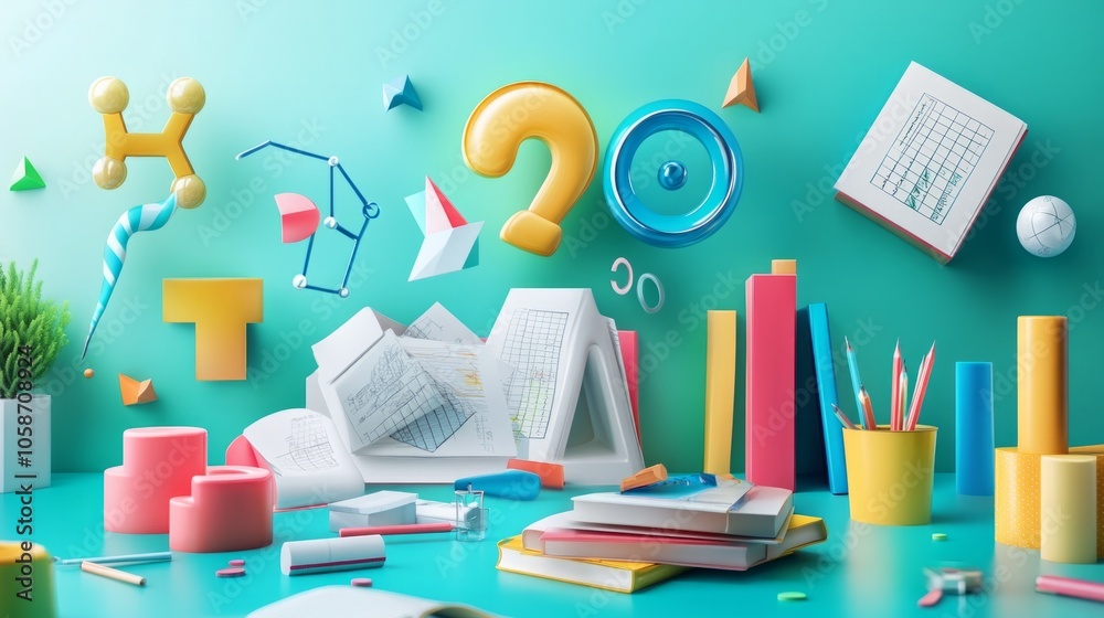 A colorful background with a bunch of books and papers
