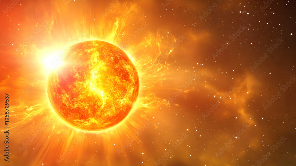 Bright sun with embedded star details set against a deep sky Bright sun with embedded star details set against a deep sky