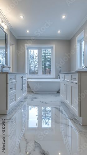 Modern White Bathroom Interior Photo with Marble Floor