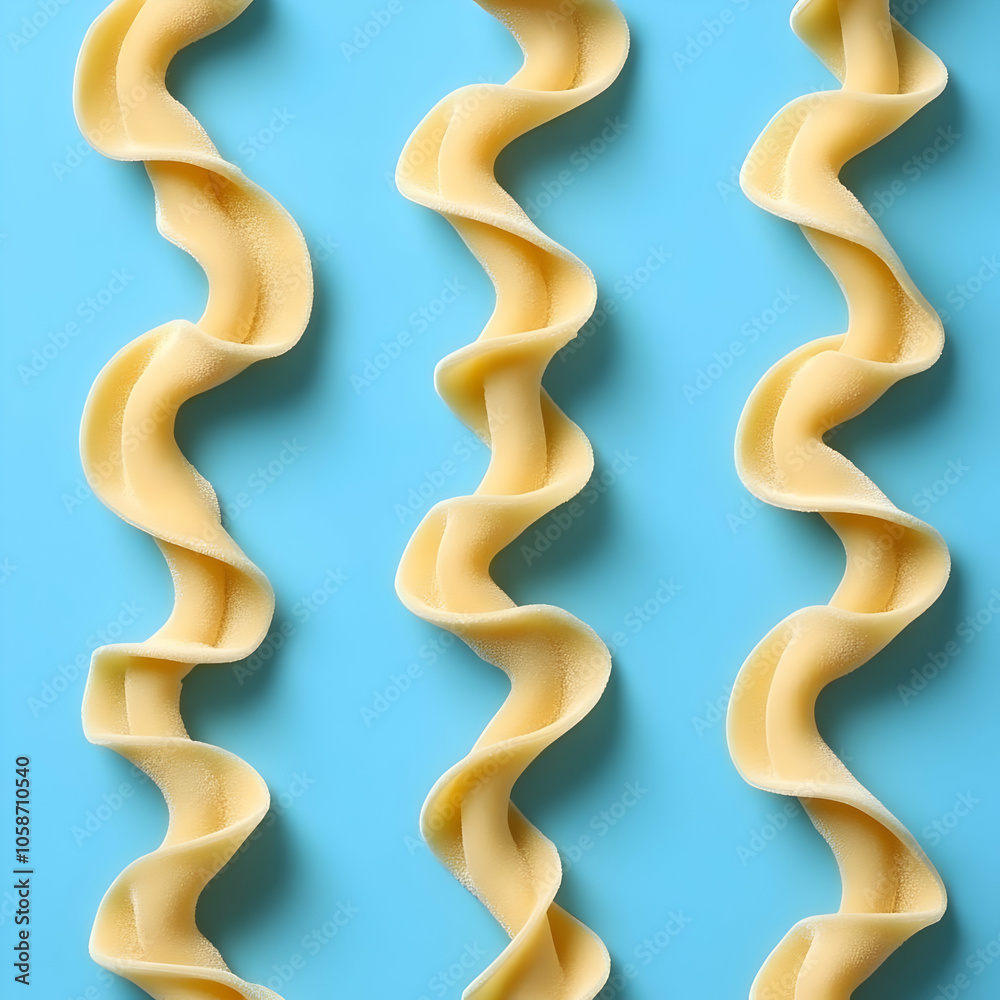 Uncooked Pasta Spirals on Blue Background - Photo Uncooked Pasta Spirals on Blue Background - Photo