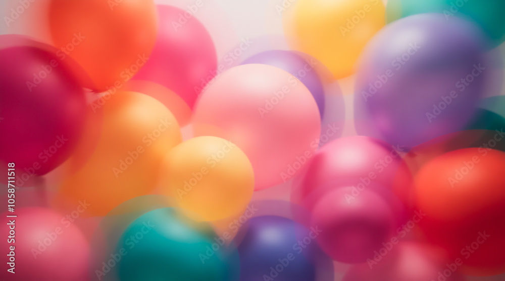 Festive atmosphere with faded pastel tone balloons and a blurred background