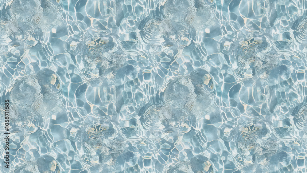Obraz premium A close-up, top-down view of a clear, tropical blue water surface with caustic patterns, filling the frame