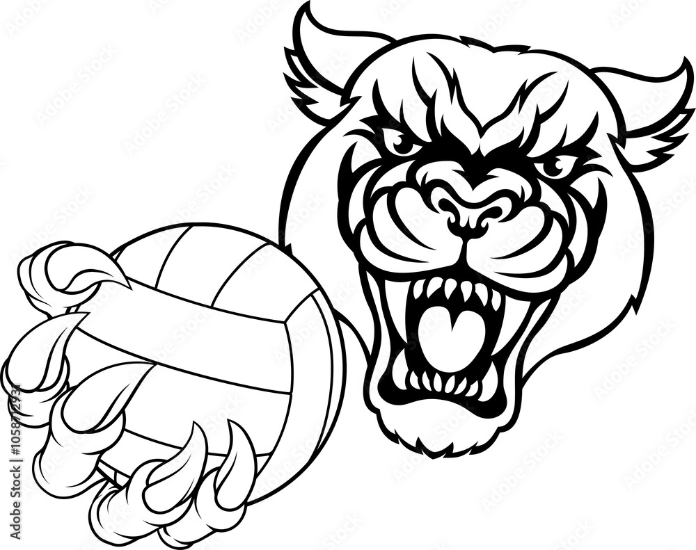 Panther Jaguar Leopard Volleyball Ball Claw Mascot Panther Jaguar Leopard Volleyball Ball Claw Mascot