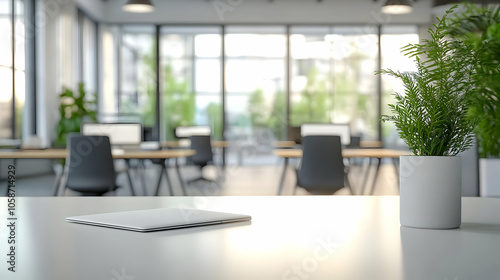 Modern Office Interior with Blurred Background Elements