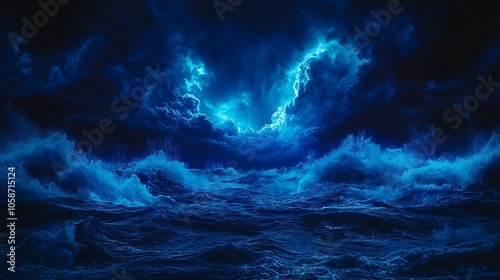 Fury of the Ocean: Dramatic Storm at Sea with Crashing Waves and Dark Skies