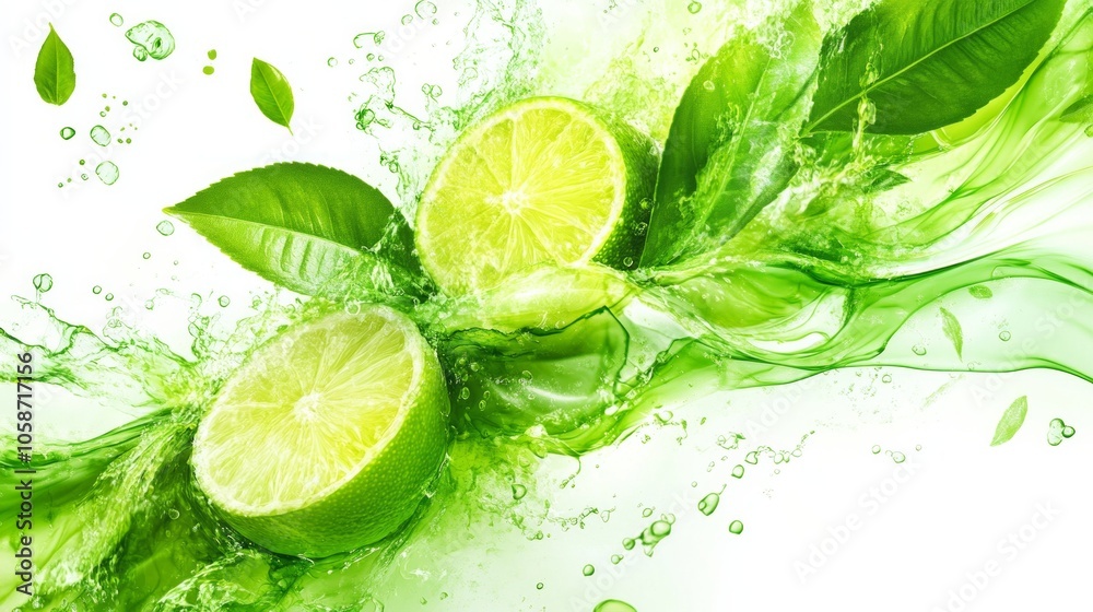 A lime is shown in a splash of green water A lime is shown in a splash of green water