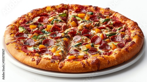 A pepperoni pizza with vegetables on it