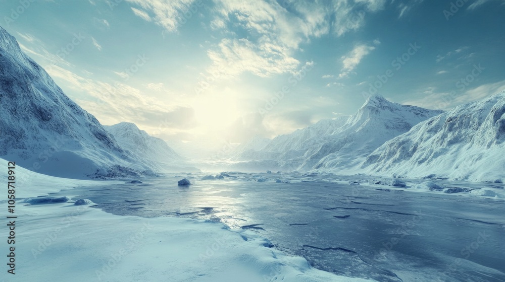 A large body of water with ice floating on it A large body of water with ice floating on it