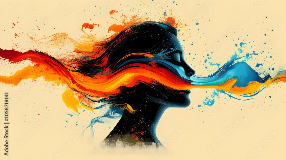 Abstract Illustration Woman Orange Blue Abstract Illustration Woman Orange Blue
