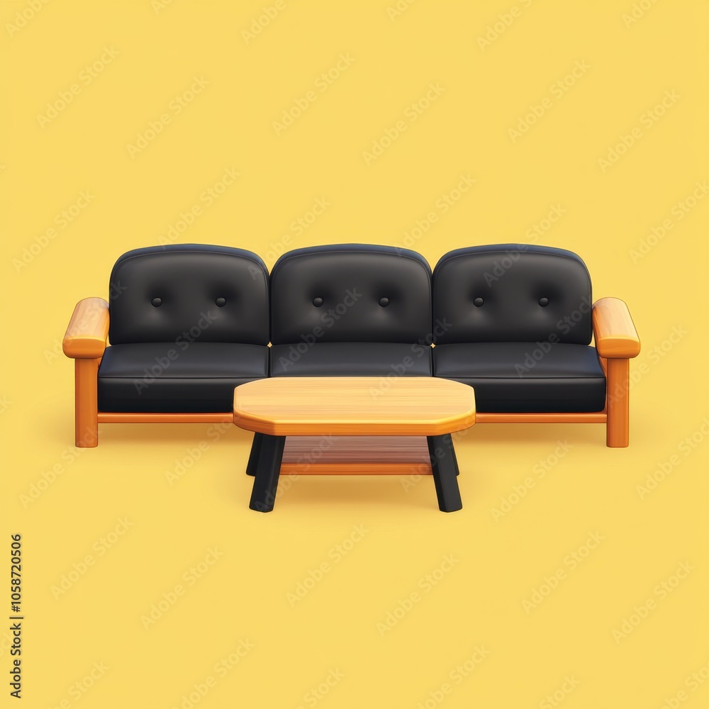 Minimalist Sofa and Coffee Table on Yellow Background Minimalist Sofa and Coffee Table on Yellow Background
