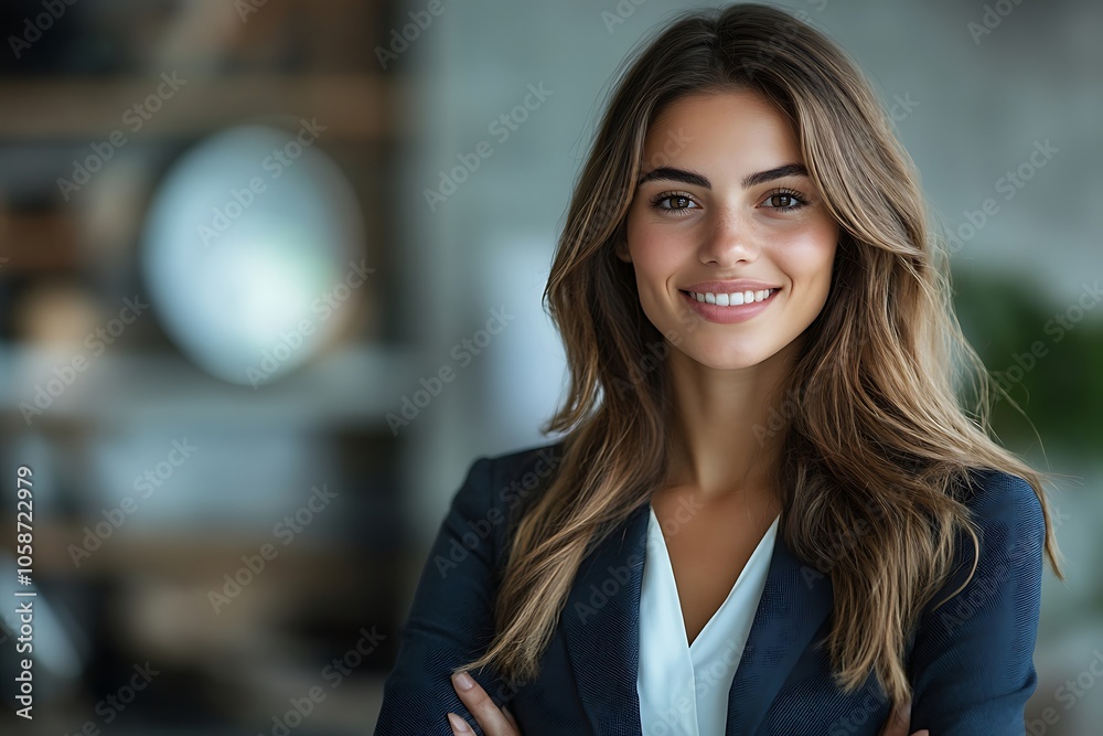 Confident Businesswoman with Long Hair in a Blue Suit Confident Businesswoman with Long Hair in a Blue Suit