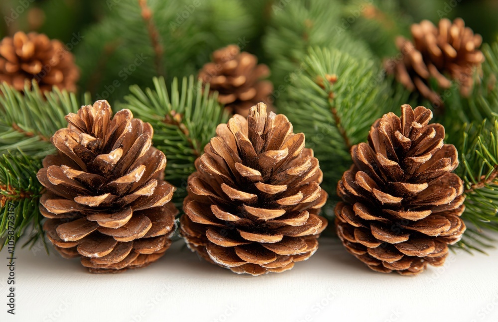 Fir tree branches and pine cones close-up background Fir tree branches and pine cones close-up background