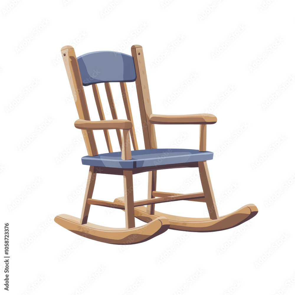 Rustic rocking chair, crafted from warm wood and upholstered in a soft blue fabric isolated on transparent background, cut out, png, Perfect for adding a touch of vintage charm to your living space. Rustic rocking chair, crafted from warm wood and upholstered in a soft blue fabric isolated on transparent background, cut out, png, Perfect for adding a touch of vintage charm to your living space.