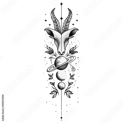 Aries Astrological zodiac horoscope sign, line art silhouette design illustration.