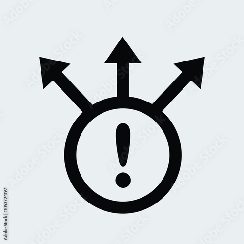 Exclamation mark and three arrows, decisions icon