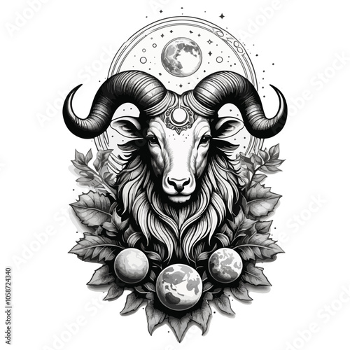 Aries Astrological zodiac horoscope sign, line art silhouette design illustration.