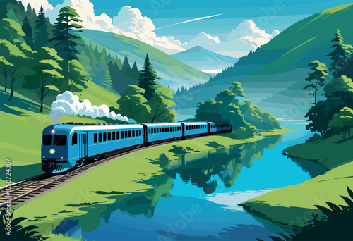 Scenic Train Journey Through Lush Mountain Landscape