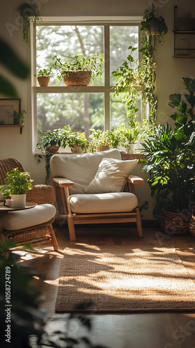 Sun-Drenched Urban Jungle Interior Photo with House Plants