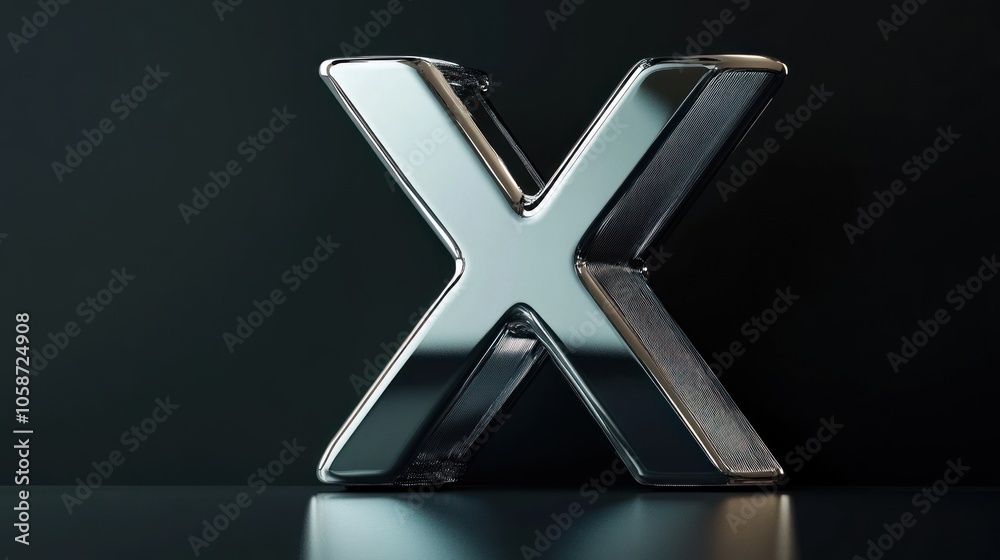 A shiny metallic letter X on a dark background. A shiny metallic letter X on a dark background.