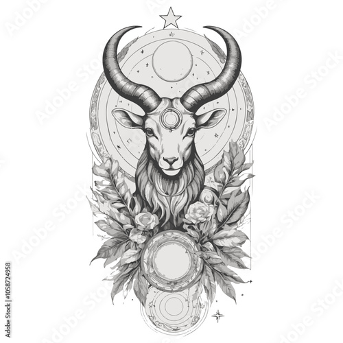 Aries Astrological zodiac horoscope sign, line art silhouette design illustration.