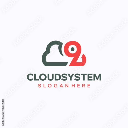 Cloud number 9 logo design template. Cloud tech software concept. Creative vector symbol.