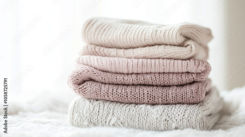 A pile of white and pink knit sweaters A pile of white and pink knit sweaters
