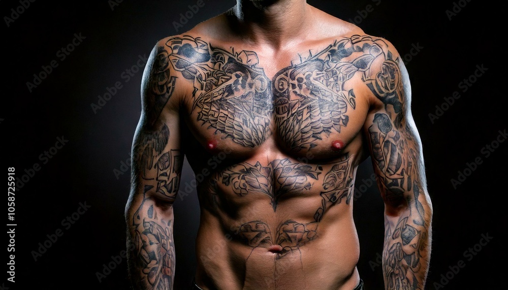 men with full front body tattooed, art design men with full front body tattooed, art design