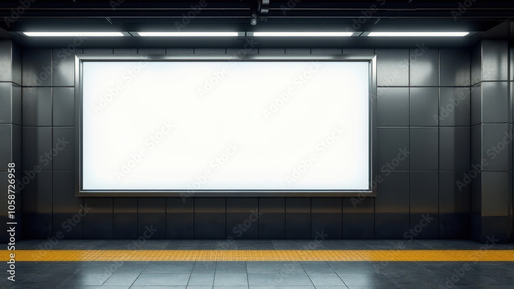 High-quality movie poster mockup in a subway station, showing a blank poster space. Great for showcasing film designs or advertisements in a busy, urban setting.