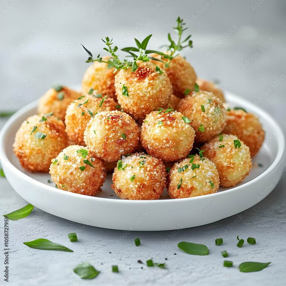 Crispy Potato Croquettes Photo with Green Garnish Crispy Potato Croquettes Photo with Green Garnish